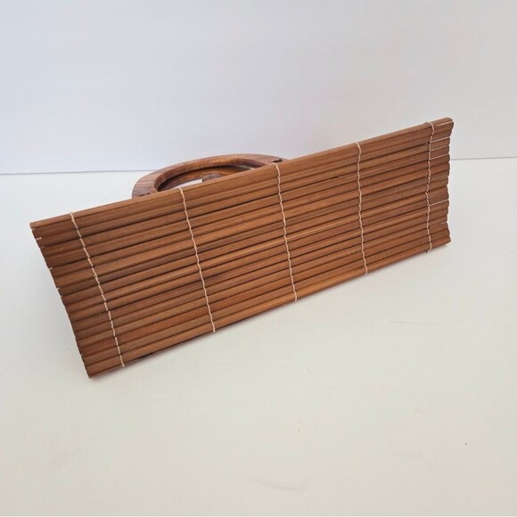 Boho Wooden Colapsible Small Purse Top Handle Mini Bag - Picture 9 of 10